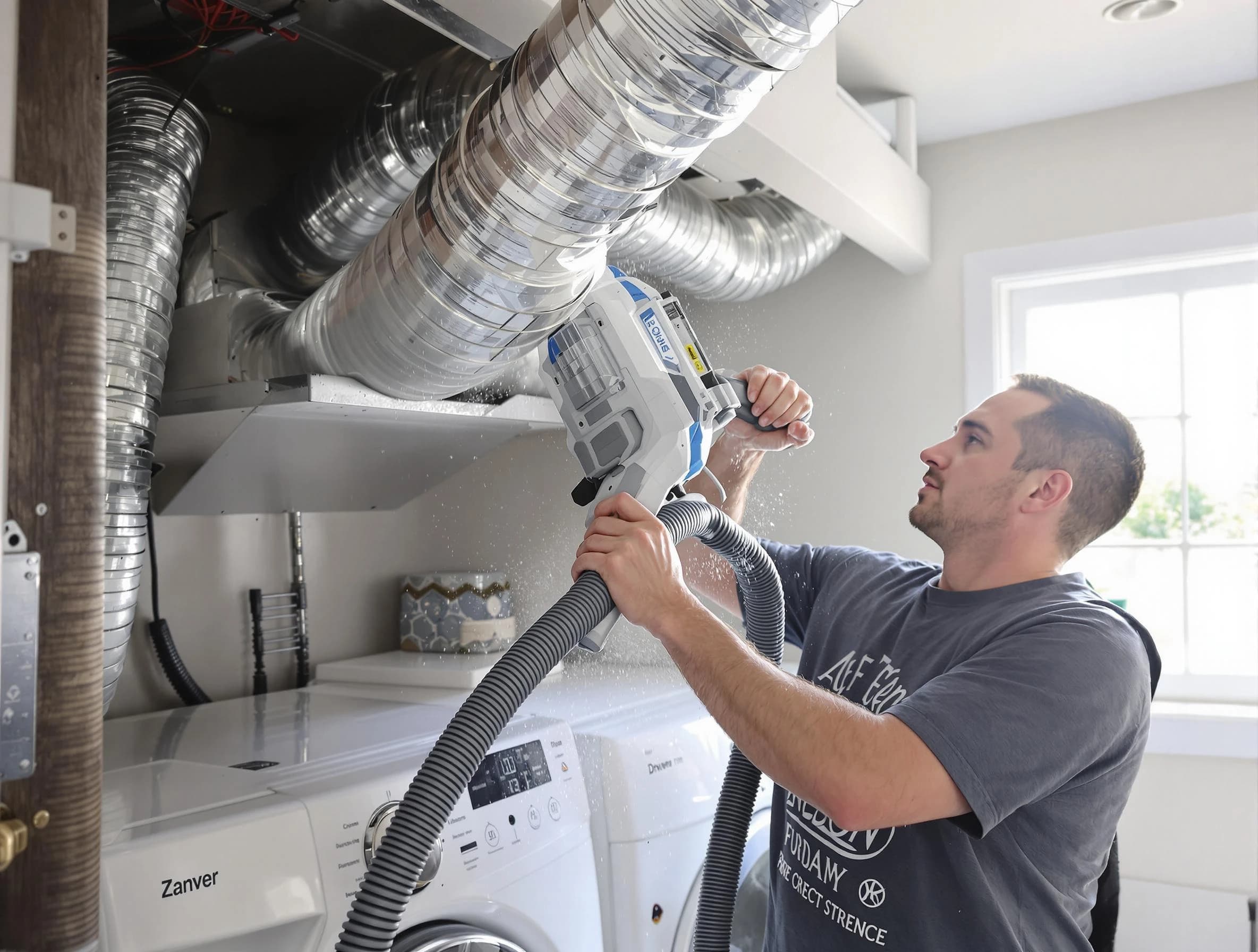 Colonial Heights Dryer Vent Cleaning specialist cleaning deep within a dryer vent duct system in Colonial Heights
