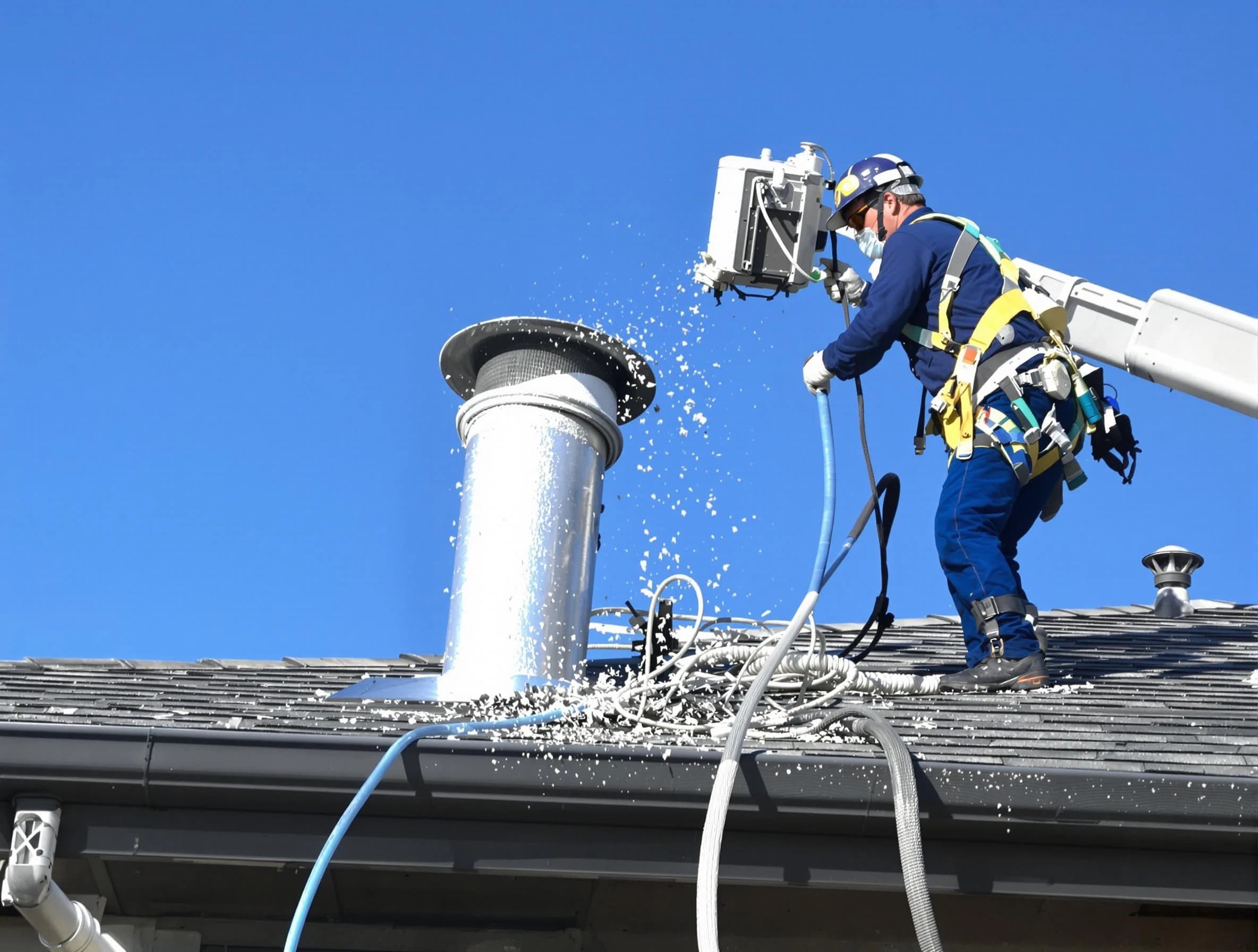 Colonial Heights Dryer Vent Cleaning certified technician safely cleaning a roof-mounted dryer vent in Colonial Heights